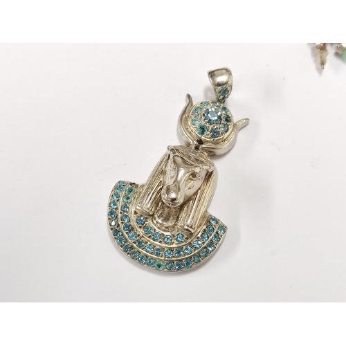 108 - Quantity of mixed costume jewellery to include white metal Sphinx pendant, bangle, Egyptian-style pe... 