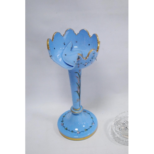 13 - Pair of late Victorian/Edwardian opaque blue glass lustres (one a/f), and a collection of glass drop... 