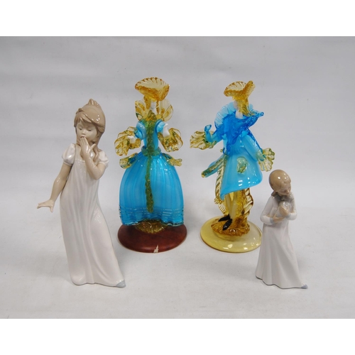 50 - Two Murano-style glass figures modelled as females and two Nao figures of girls.  (4)