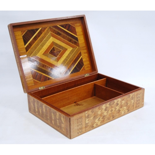 55 - Specimen-style inlaid stationery box, middle eastern-style inlaid box and a modern pocket watch in a... 