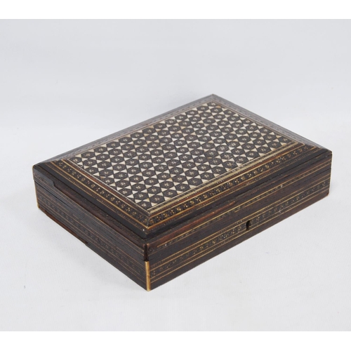 55 - Specimen-style inlaid stationery box, middle eastern-style inlaid box and a modern pocket watch in a... 
