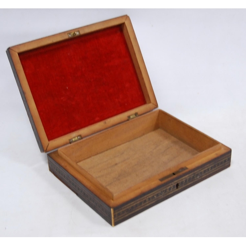 55 - Specimen-style inlaid stationery box, middle eastern-style inlaid box and a modern pocket watch in a... 