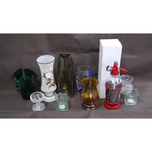 59 - Group of coloured and other glassware to include Caithness Glass vase, soda syphon, opaque glass vas... 