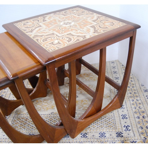 79 - Retro G Plan teak nest of three tables with tiled top.