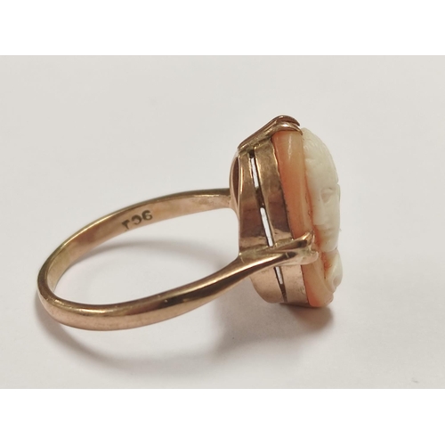 87 - 9ct gold cameo ring and a 9ct gold pearl-set ring, 3.7g gross.  (2)