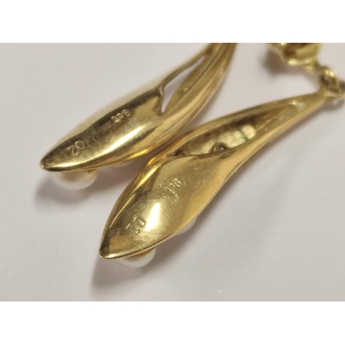 95 - Pair of 9ct gold and pearl-set earrings, 3.2g gross.