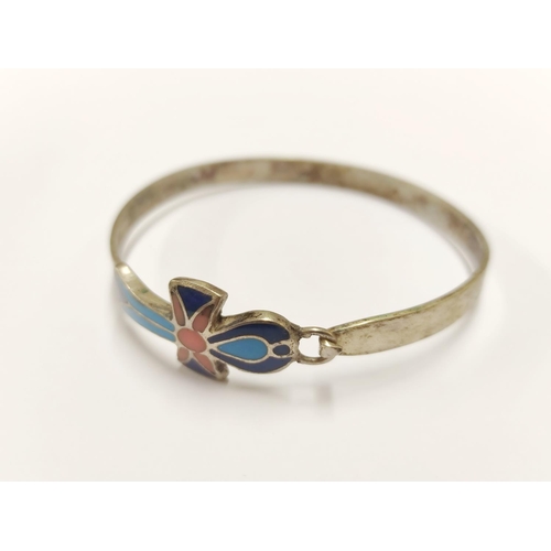 97 - Enamel decorated bangle, pendant, Egyptian pendant and a pair of scarab earrings, all 925 silver, 41... 