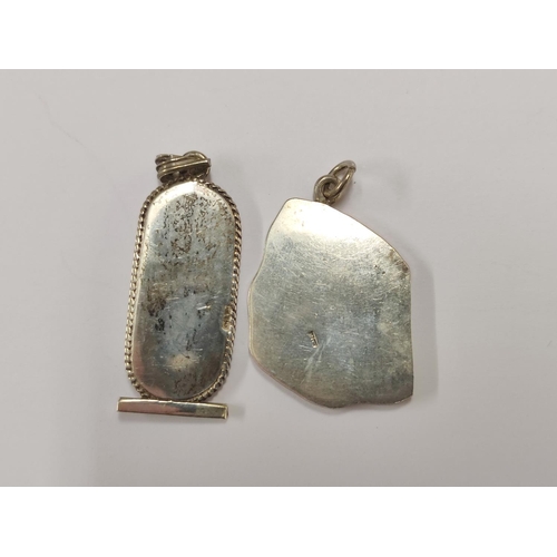 97 - Enamel decorated bangle, pendant, Egyptian pendant and a pair of scarab earrings, all 925 silver, 41... 