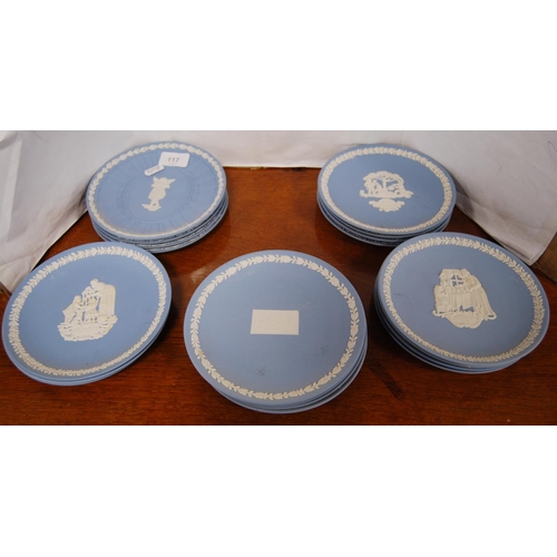 117 - Collection of Wedgwood blue Jasper ware to include Christmas plates, commemorative plates etc.&nbsp;... 
