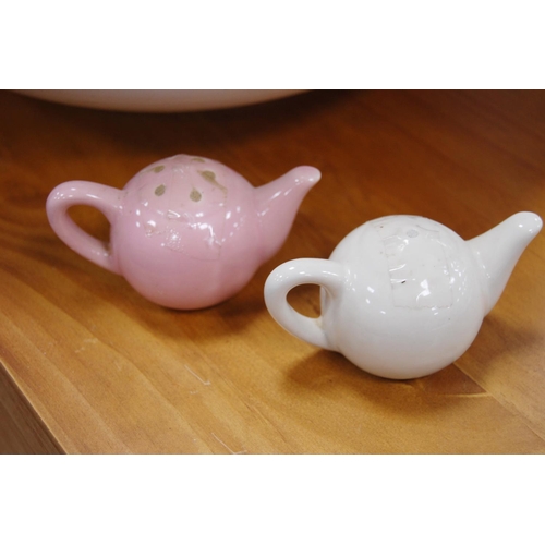 22 - Ceramic toilet ewer and matching basin with floral decoration, and ceramic miniature teapot condimen... 