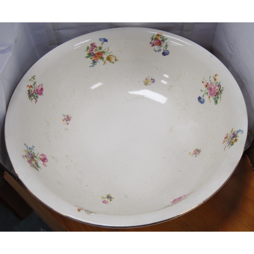 22 - Ceramic toilet ewer and matching basin with floral decoration, and ceramic miniature teapot condimen... 