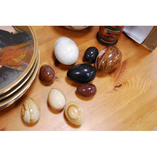 37 - Mineral eggs, group of limited edition Norman Rockwell collector's plates, oriental ginger jar and c... 