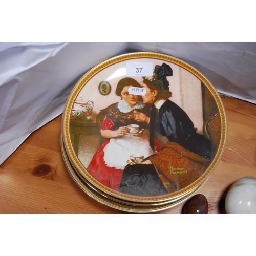 37 - Mineral eggs, group of limited edition Norman Rockwell collector's plates, oriental ginger jar and c... 