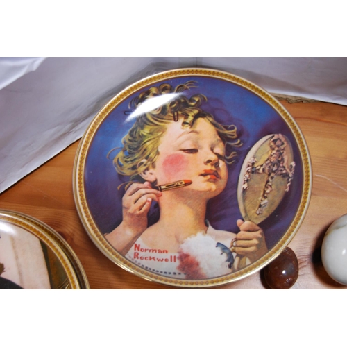 37 - Mineral eggs, group of limited edition Norman Rockwell collector's plates, oriental ginger jar and c... 