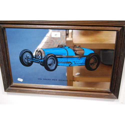 47 - Advertising mirror for 1934 Grand Prix Bugatti Type 59 and an advertising mirror for Guinness Extra ... 