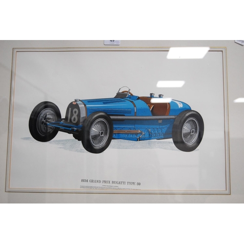 49 - Two advertising pictures for a 1928 4½ litre Bentley and a 1934 Grand Prix Bugatti Type 59.  (2)