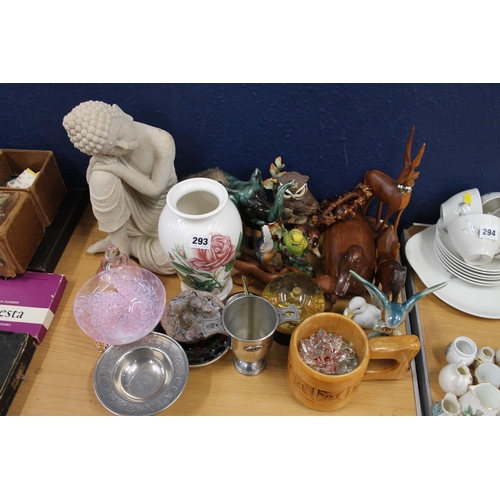 293 - Animal models, a Blue Mountain elephant, a Portmeirion vase, a Caithness bowl, etc.