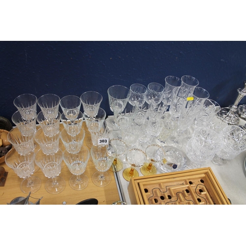 303 - Glassware to include crystal glasses, sundae dishes, etc.