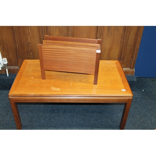 417 - Teak coffee table and a teak magazine rack.  (2)