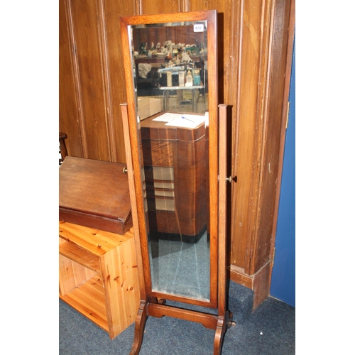 428 - Oak cheval mirror, 156cm high.