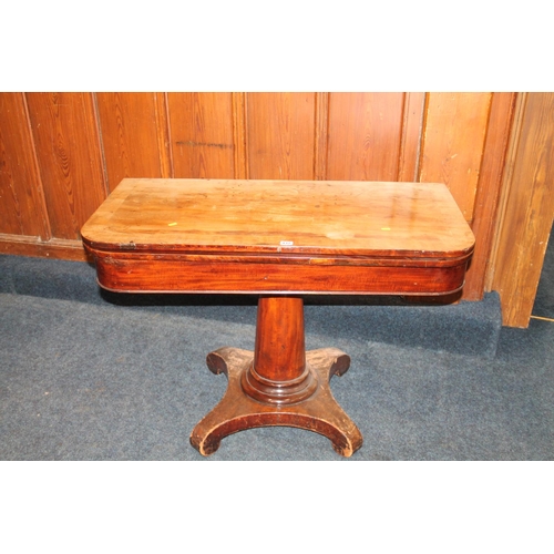 432 - Victorian mahogany fold-over tea table, on pedestal base, 107cm wide.