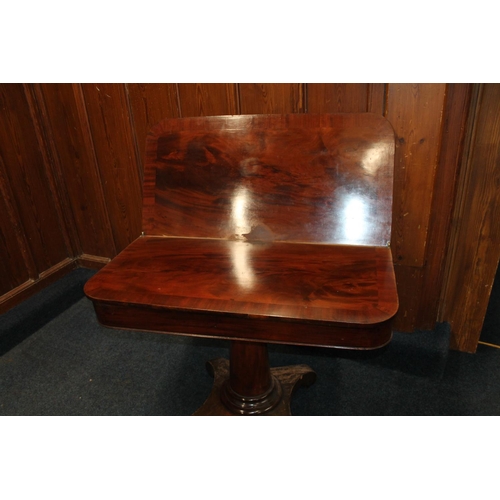 432 - Victorian mahogany fold-over tea table, on pedestal base, 107cm wide.