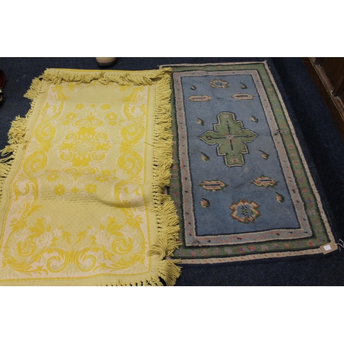 443 - Two yellow ground floral fringed Casa Pupo rugs, 175 x 98cm, and a blue ground Donegal floor rug, 16... 