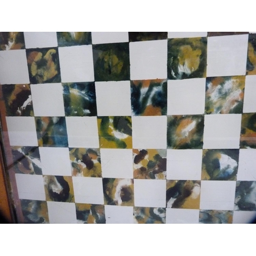 169 - Antique pietra dura-style chess board in maple frame.