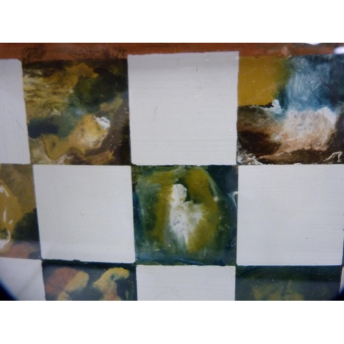 169 - Antique pietra dura-style chess board in maple frame.