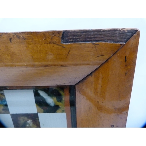 169 - Antique pietra dura-style chess board in maple frame.