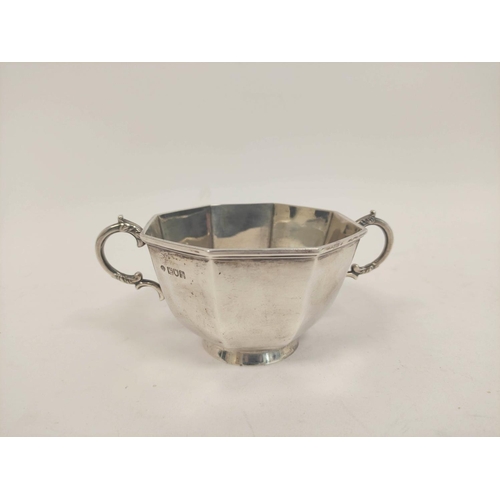 62 - Silver octagonal sugar bowl, 1906, another 1915 and three napkin rings, 378g / 10oz.