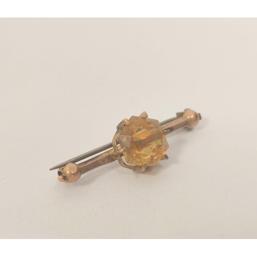 69 - Citrine oval brooch, a similar pin, both 9ct gold and a brooch with garter mount. 14g gross (2).