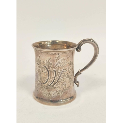 78 - Silver engraved christening mug of waisted shape by Martin Hall & Co. Sheffield 1860, 136g / 4&f... 