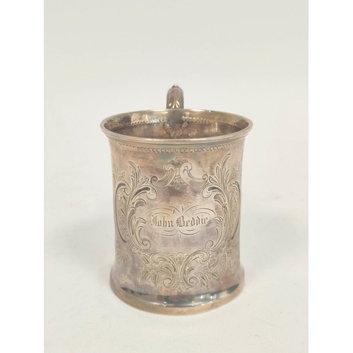 78 - Silver engraved christening mug of waisted shape by Martin Hall & Co. Sheffield 1860, 136g / 4&f... 