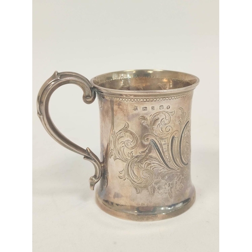 78 - Silver engraved christening mug of waisted shape by Martin Hall & Co. Sheffield 1860, 136g / 4&f... 