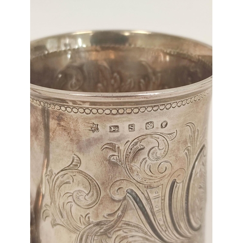 78 - Silver engraved christening mug of waisted shape by Martin Hall & Co. Sheffield 1860, 136g / 4&f... 