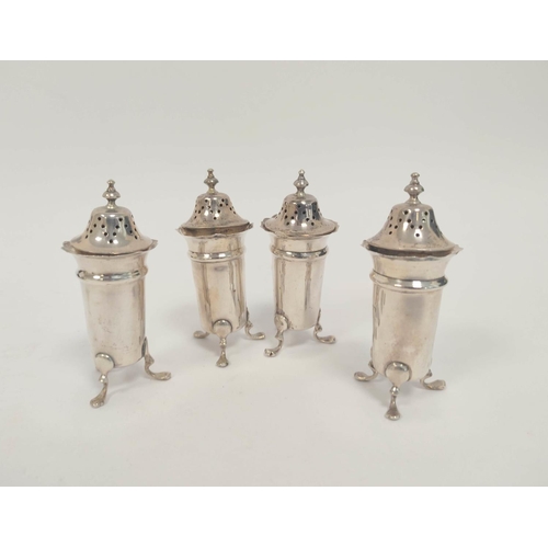 80 - Set of four silver pepperettes, a pair of Armada Dishes, 87mm and four salts, cased, 332g / 10oz.