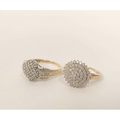 83 - Diamond Princess cluster ring with pave brilliants and another similar, both 9ct gold, sizes 'O' and... 