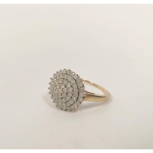 83 - Diamond Princess cluster ring with pave brilliants and another similar, both 9ct gold, sizes 'O' and... 