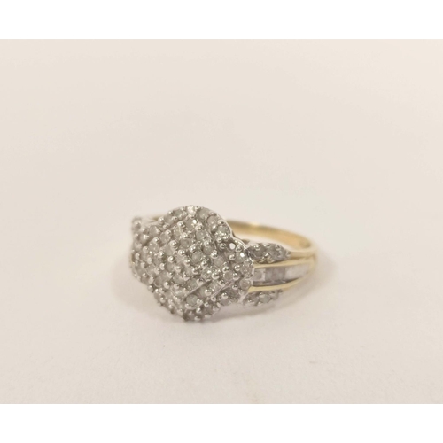 83 - Diamond Princess cluster ring with pave brilliants and another similar, both 9ct gold, sizes 'O' and... 