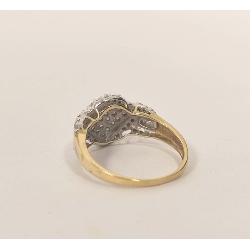 83 - Diamond Princess cluster ring with pave brilliants and another similar, both 9ct gold, sizes 'O' and... 