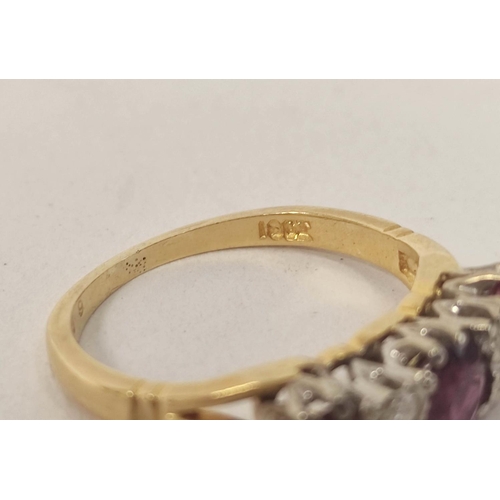 88 - Half hoop ring with three rubies and small diamond brilliants in gold '18ct'.