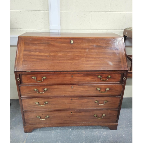 469 - Early 19th century mahogany bureau, the fall front enclosing fitted interior with conch shell oval a... 