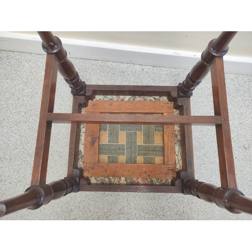 470 - Georgian mahogany rectangular stool with slip in seat on ring turned tapered supports with understre... 