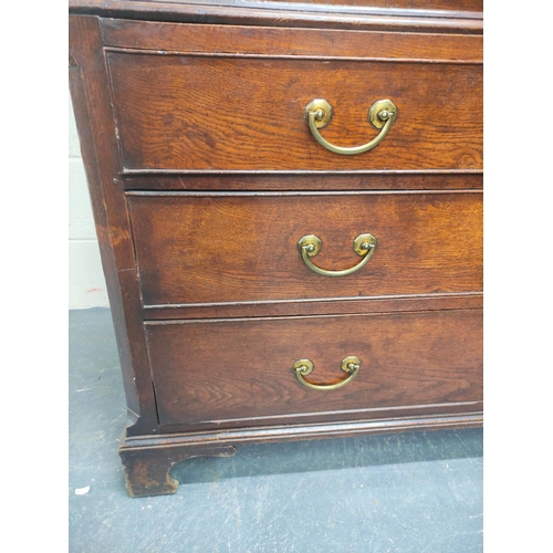 474 - Early 19th century oak press cupboard with moulded pediment above pair of single panel cupboard door... 