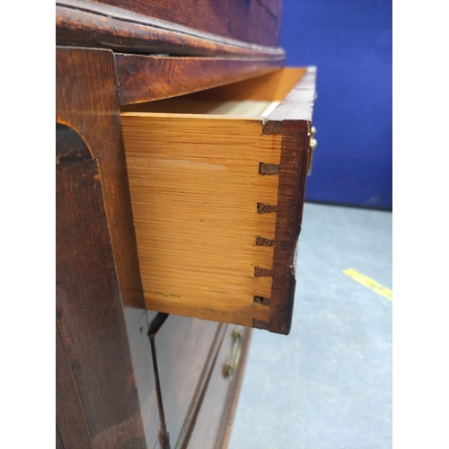 474 - Early 19th century oak press cupboard with moulded pediment above pair of single panel cupboard door... 