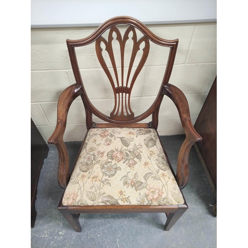 480 - Set of seven 19th century mahogany dining chairs in the Hepplewhite style, including a carver armcha... 