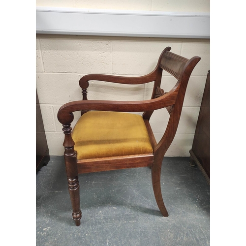 481 - Early 19th century mahogany carver armchair with plain top rail and foliate mid rail above slip in s... 