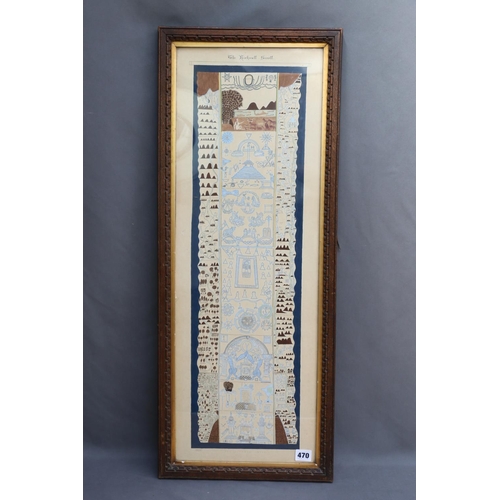 470 - 20TH CENTURY SCHOOL, The Kirkwall Scroll - Masonic interest, hand coloured print, 78cm x 27cm.