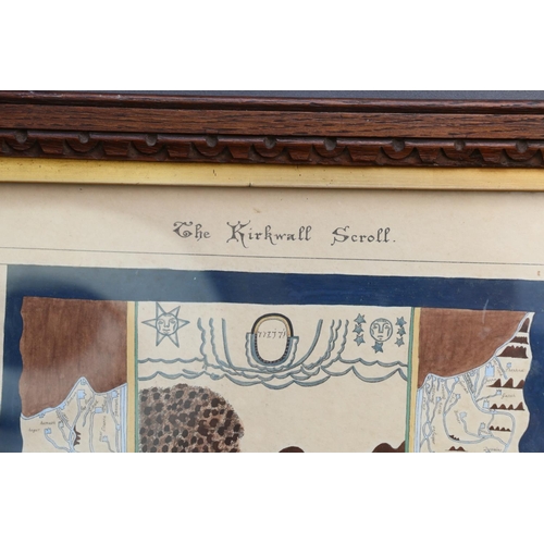 470 - 20TH CENTURY SCHOOL, The Kirkwall Scroll - Masonic interest, hand coloured print, 78cm x 27cm.